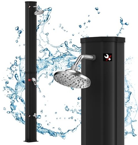 UISEBRT Doccia solare da giardino 40 litri - Doccia solare per il giardino con acqua calda max. 60°C senza collegamento elettrico, doccia esterna per piscina, campeggio, inclusa testa doccia e