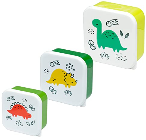 Puckator Dinosauria Jr - Set di 3 contenitori per il pranzo e snack, S/M/L