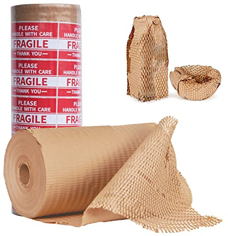 Vaxkaka packningspapper omslag 30 cm x 100 cm återvunnen kudde omslagsrulle miljövänlig frakt flyttbart omslag biologiskt nedbrytbara förpackningsleverantörer med 20 ömtåliga klistermärkesetiketter