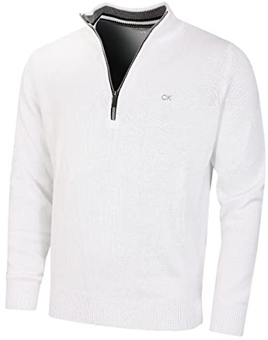 Calvin Klein Uomo Cotton 1/2 Zip Golf CK Top Maglione - Sport Bianco - XL