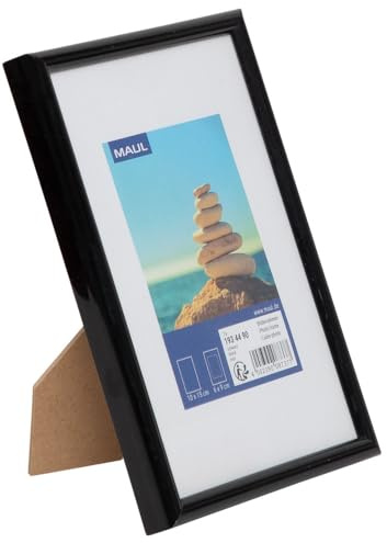 MAUL cadre photo MAULart 13 x 18 cm | Cadre photo en plastique pour format portrait ou paysage |Avec passe-partout | Cadre interchangeable à poser | Idéal pour photos et collages | Noir