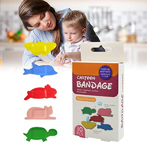 30Pcs Waterproof Cartoon Bandage Animal Design Baby Band-Aid Breathable Hemostasis Adhesive Bandages Stickers First Aid Emergency Kit for Kids Children