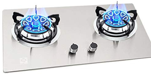 IBOWZ Tables de Cuisson à Gaz Table de Cuisson à gaz intégrée,Table de Cuisson,Plaque de Cuisson en Acier Inoxydable,2 plaques de Cuisson Portables en Fonte (4200 W et 4200 W),Facile à Nettoyer,co