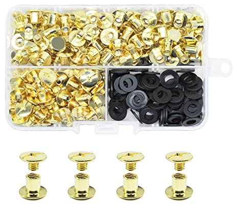 JINTANG 90 Set Chicago buchschrauben,M5x6mm binding Schrauben kit gold | schraubnieten für leder,ledernietenset,verwendet für DIY Leder handwerk kleidung tasche,Bücher und Dekoration