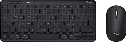 Trust Lyra Bluetooth Tastatur Maus Set Kabellos, QWERTZ-Layout, 84% Recyclingkunststoff, Wiederaufladbare Multi-Device Funktastatur mit Maus für PC, Laptop, Mac, iPad, Android, iOS – Schwarz