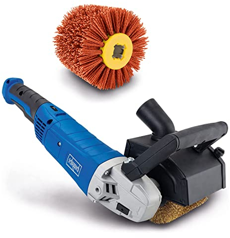 Scheppach Satiniermaschine MRS1300 mit Softstart & 1300W Leistung | inkl. Messingdrahtbürste & Nylonbürste | 100mm Bürstenbreite mit Ø120mm | variable Drehzahl | mit Anschluss für Absauganlage