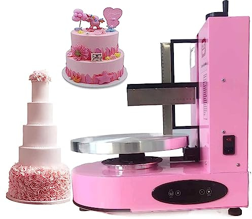 MOXAC Portable Automatic Cake Scraping Coating Machine,4-12Inches Cake Cream Smoothing Machine Adjustable Cake Icing Smoother Tool Birthday Cake Bakery Equipment,Pink