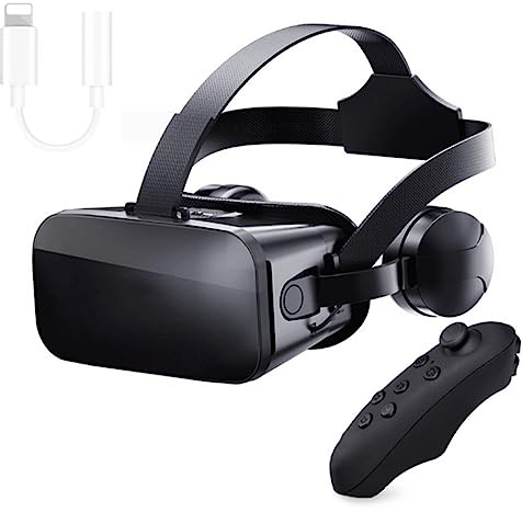 VR Casque de Réalité Virtuelle, 3D Jeux Lunettes avec Télécommande pour Vidéo Films pour 14 13 12 11 Pro Max, VR Casque pour Android S23 S22 S22 S21 S20 Téléphone Smartphones 4.5-6.3in (Color : Black