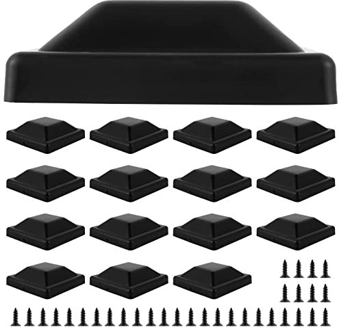 16Pcs Fence Post Caps 4x4 inches Black Deck Post Caps with 32 Screws Reusable Outdoor Post Caps Cover Waterproof Plastic Fence Poles Caps for Fence Post Outdoor Protects Fence Posts from Rot