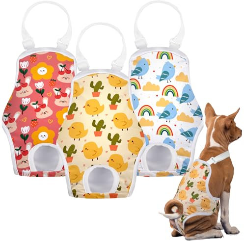 MICOOYO Hundewindel, Einteiler, Sanitärhöschen, Wiederverwendbare Hundewindeln für Hunde Welpen, waschbare Hundehose mit verstellbarem Hosenträger, Aniamls, S