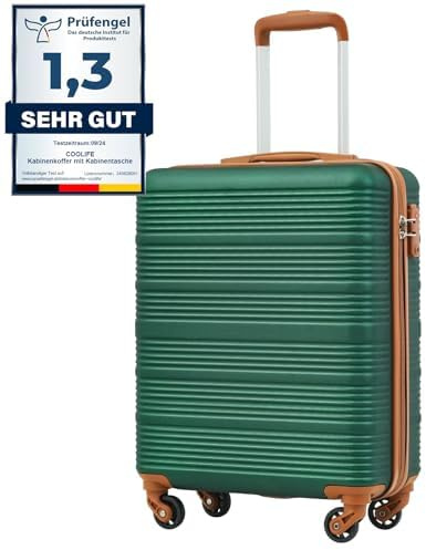 COOLIFE Valise Cabine 55x40x20 pour Easyjet, Bagages Cabine pour Courts Séjours et Voyages d'affaires, Coque Rigide en ABS avec Serrure TSA, 4 Roues Pivotantes à 360° (Vert/Marron)
