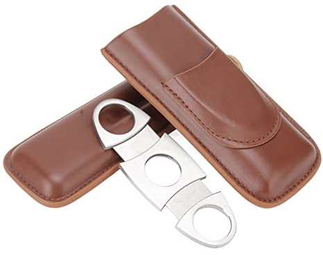 Custodia per sigari da viaggio in pelle portatile con accessori, ideale per 2 sigari, stile elegante e pratico per ufficio o occasioni business