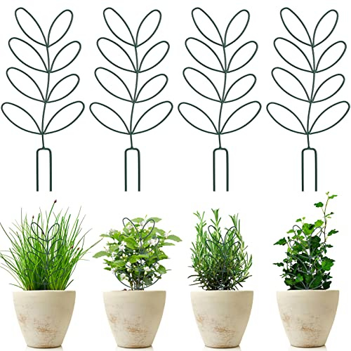 Lot de 4 tuteurs pour plantes d'intérieur - 32 cm x 15 cm - En métal - En forme de feuille - Pour plantes d'intérieur - Pour lierre Monstera - Plantes d'argent