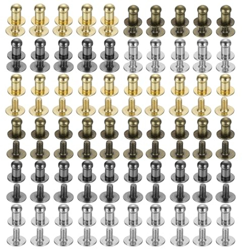 sourcing map 4mm Ball Head Stud Rivets Screw Back, 60Pack Round Head Button Nipple Rivet for DIY Leather Craft Handbag Belt, 4 Colors