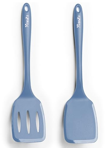 2 Pack Spatulas Set, Seamless Spatulas Silicone Heat Resistantan, Solid & Slotted Turners for Non Stick Cookware, Kitchen Utensils for Fish, Eggs, Pancakes, Wok (Blue)