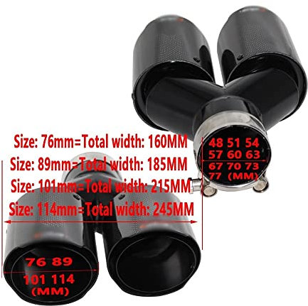 Auspuff Blende Auto Kohlefaser Glänzend Schalldämpfer Spitze Y Form Doppelausgang Auspuff Schalldämpfer Düse Dekoration Universal Edelstahl Endrohrblende(L 60mm-101mm)