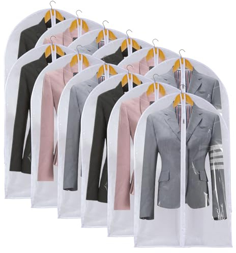 Clear Garment Bags For Hanging Clothes, 36 Women Suit Bags, Plastic Garment Bags for Closet Storage, Suit Cover Bags with Zipper for Short Coats, Jackets, Shirts 24x36/ 12 Pack