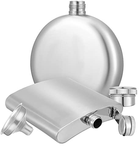 Ciieeo Petaca Aislada Para Licor Diseño Redondo y Cuadrado Embudo Incluido Uso Exterior