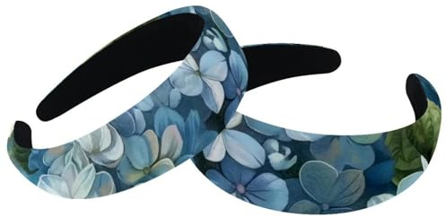 Lot de 2 bandeaux larges en velours pour femme, accessoires vintage bleus hortensias, accessoires rembourrés, bandeaux de beauté pour filles