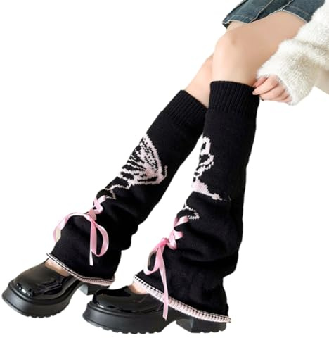 Scaldamuscoli da Donna in Gothic, Scaldamuscoli per Donne, Kawaii Y2K Legwarmer Inverno Stivali, Scaldamuscoli Bambina Svasati, Scaldamuscoli Gothic Lolita Accessori, nero