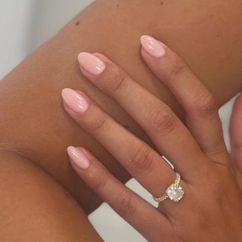 SXVME Light Pink Press-on Nails Short Oval - Simple Acrylic for Daily Wear, Natural Glue on Almond Solid Gel Full Coverage