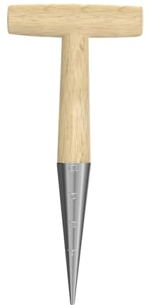 Plantar madera de acero inoxidable para plantar cebollas y plántulas, barra picador con mango de madera, longitud: 29 cm