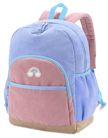 Kasgo Kinderrucksack, Cord Schulrucksack Mädchen Jungen Vorschulrucksack Tagesrucksack Rucksack Kinder Mit Brustgurt 12L Für 5-7 Jahre Hellrosa und Lila