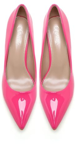 Gizelle Womens Office Work Shoes Ladies Low Heels Pointed Toe Party Wedding Court Shoes for Women UK, Hot Pink Patent-4