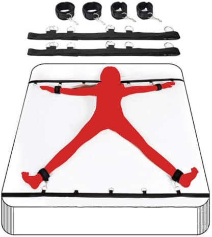 Bondaged Kit Bed Restraints Spreader Bar for Couples Sex Tie Downs Under Mattress for King Bed Sweater Hand Leg Cuffs Wrist Bed Straps Handcuffs Set for Bedroom Adult Play Blindfolds Toys Sweater