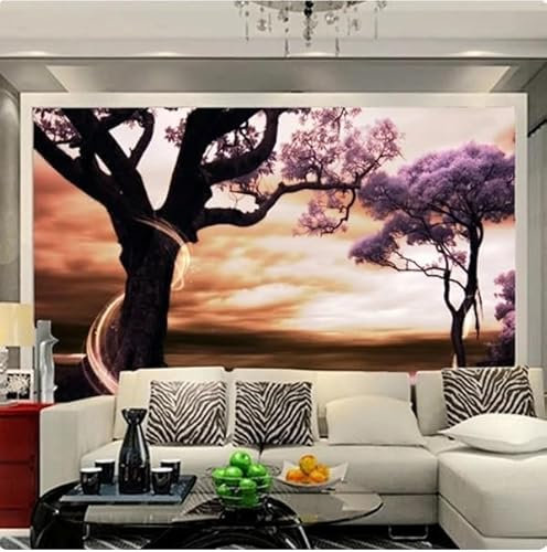 XLMING Esthétique Cubique Art De L'Arbre Violet 3D Papier Peint Intissé Salle à Manger Bureau D'étude Canapé Chambre Salon TV Mur-430cm×300cm