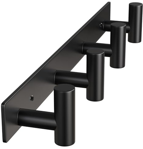 WUIVIUT schwarze Kleiderhaken für die Wand aus Edelstahl, 4 Haken, 29,5 cm | Hakenleiste für die Garderobe, T-förmige Haken, stabile Wandmontage für übersichtliche Aufbewahrung