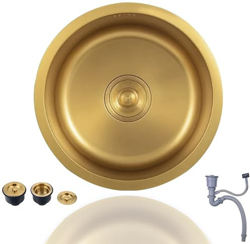 Éviers de cuisine Mini Évier De Cuisine Rond En Acier Inoxydable 32/36/40 Cm – Petit Bac Simple Encastré Pour Camping-car, Bar, Restaurant – Bac À Vaisselle Doré(32 * 32 * 19cm)