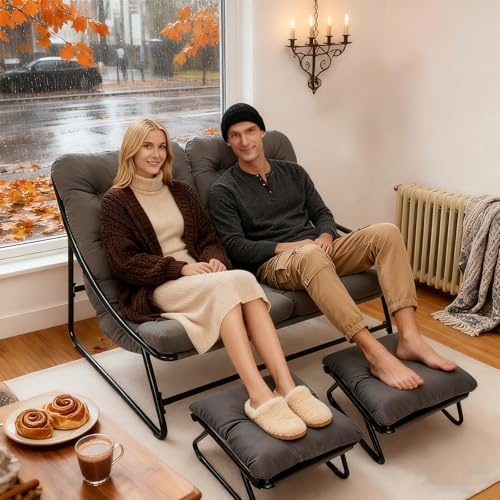 Loungesessel Garten für 2 Personen, Outdoor Relaxsessel mit Fußstütze, Balkon Sessel bequem, Balkonsessel als Gartensessel Outdoor, für Wohnzimmer, Garten, Balkon, Terrasse (B)