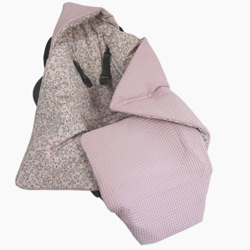 HOBEA-Germany Baby Einschlagdecke aus Bio-Baumwolle – Decke für Babys, Passend für 3- und 5-Punkt-Gurt, Verschiedene Designs (Waffelmuster Mauve/Blumenranken rosa)