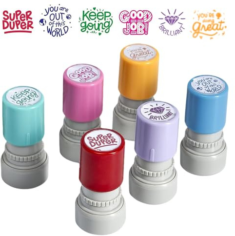 Pack of 6 Sorted Teacher Stamp, Teachers Self-Inking Rubber Stamps, Reward Stamp for Kids Education-Classroom Essentials, Teacher Review Photosensitive Behavior Stamper for Education