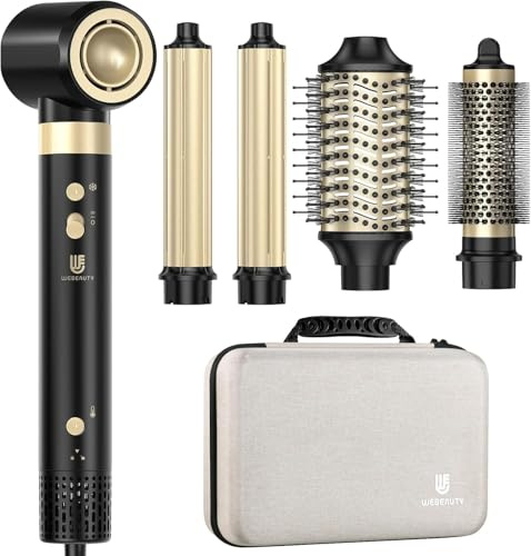 webeauty 6in1 Phon Capelli, Spazzola asciugacapelli Set, Doppia Tensione | 110,000 GIRI/Min,30M/S, Asciugacapelli Ionico con 2 Spazzola Asciugacapelli, 2 Arricciacapelli Automatico,500 Milioni di Ioni