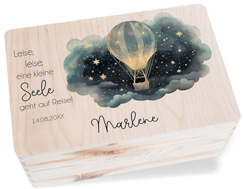Holzkiste Erinnerungsbox - Trauer - Heißluftballon Sterne - Sternenkind Trauergeschenk - 30x20x14 cm - Holz - trauerbox für trauerkarten box erinnerungskiste verstorben verstorbene schachtel