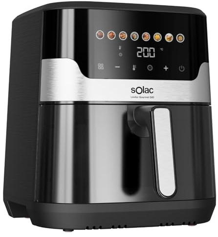 Solac - Freidora de Aire 8L 1700W, Pantalla Táctil Color, 8 Programas