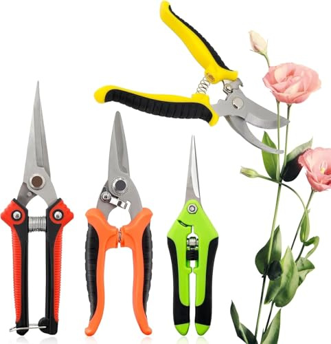 4er-Pack Gartenschere aus Edelstahl, Handgartenschere mit scharfen Klingen, Gartenschere für Blumen, Pflanzen und Zweige (gebogene & gerade Klinge)