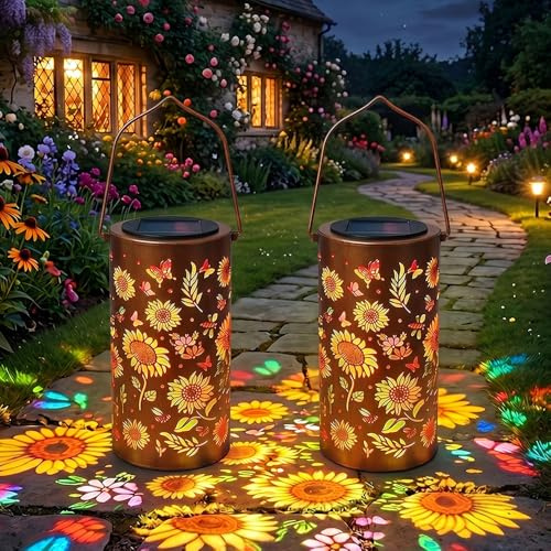 2Pcs Colorful Sunflower Glow Solar Garden Lantern,Solar Hängeleuchte Bunt