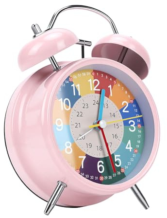 OVAQUIXI Sveglia con Doppia Campana, Sveglia con Movimento Silenzioso Colorato in Metallo retrò, 12 X 6 X 16 Cm, Funziona a Batteria con Suoneria Forte per Camera da Letto, Scrivania, Ufficio,