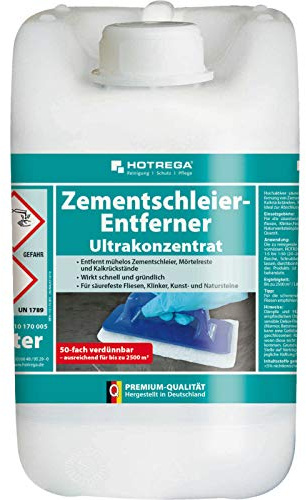 HOTREGA Zementschleier-Entferner 5 L | Saure Abschlussreinigung Fliesen | Konzentrat gegen Mörtelreste, Kalk & Bauschmutz | Für Klinker, Naturstein & Bodenbeläge | Reicht bis 500 m² | Wirkt schnell