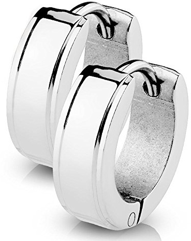 Bungsa Silberne Klappcreolen mit abgerundeten Kanten - Edelstahl 1 Paar - (Ohrringe Ohrschmuck Ohrklemmen Studs Damen Frauen Herren Mode Earrings)
