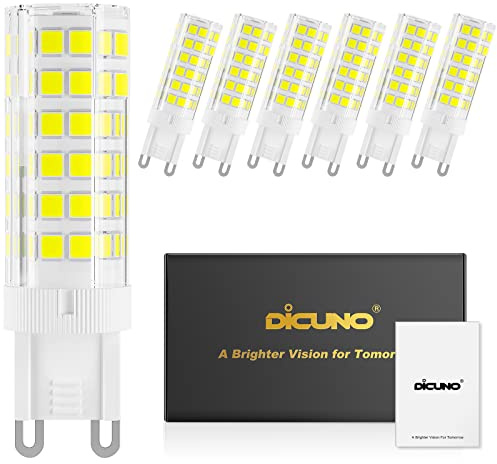 DiCUNO G9 LED dimmbar 4W, Kaltweiß 6000K, Ersetzt 40-50W Halogenlampe, 450lm, LED Leuchtimittel, 360° Abstrahlwinkel, Flimmerfrei, 230V, 6er Pack