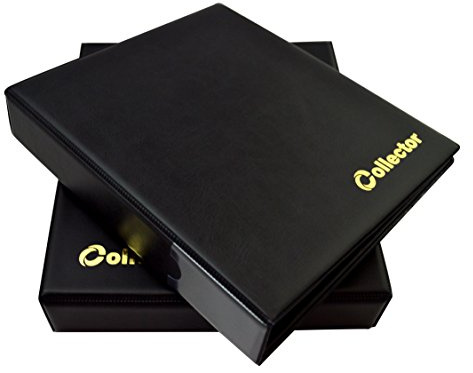 Collector Münz-Sammelalbum mit Schutzkassette Etui für 280 Verschiedene Münzen-Größen, für 2 Euro Münzen und Andere Mittlere Größe - mit Seiten und Roten Trennblättern + Index - Schwarz Münzalbum