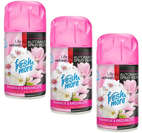 3 x Fresh & More Después de pluma Magnolia & flores de cerezo Freshmatic Max compatible, 250 ml | Recambio de ambientador compatible con Freshmatic Max, delicado aroma floral