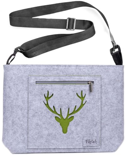 Tiermotiv Hirsch Grau Umhängetasche Damen Oktoberfest Festival Filz Schultertasche Mädchen Dirndl Trachtentasche Filztasche Stoff Trachtenmotiv Tiermotiv Hirsch Grau