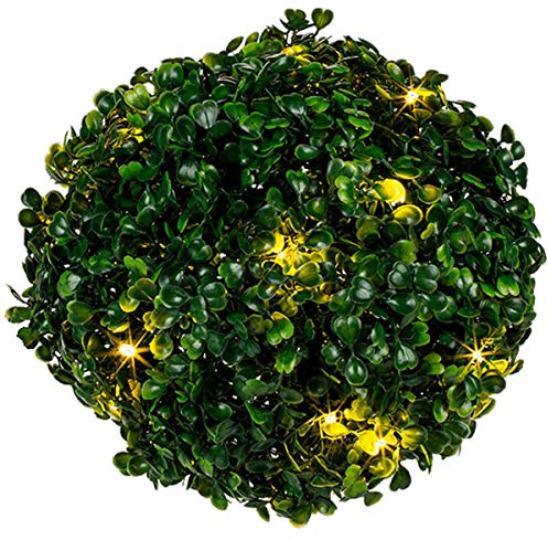 Buchsbaum Kugel, künstlicher Dekoball mit 20 warmweißen LED, Durchmesser ca. 20 cm, batteriebetrieben