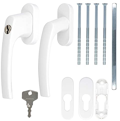 Alu Terrassentürgriff Balcony mit Rosetten - abschließbar, Farbe:Weiß RAL 9016