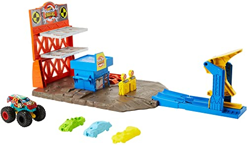 Hot Wheels Monster Trucks Toys , Blast Station Playset with 1 1:64 Scale HW Demo Derby and 3 Crushable Cars for Complete Play , Gift for Kids​​